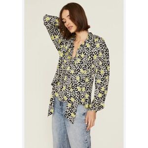 The Kooples Leopard Floral Print Neck Tie Blouse Women‎ Size 3 Large